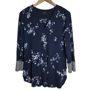J. Jill Tunic Women's Small Wearever Collection Floral‎ Top Blue